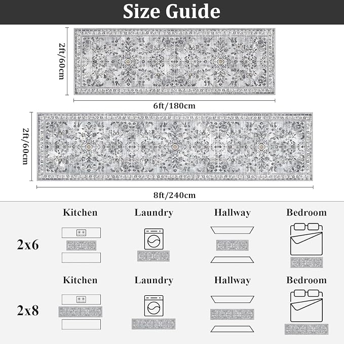 Yamaziot Washable Runner Rug 2x8 – Non Slip Boho Floral Hallway Runner Rug - Image 2