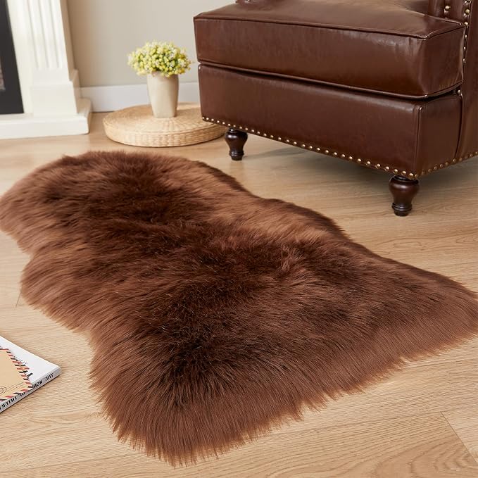 EasyJoy Ultra Soft Fluffy Shaggy Area Rug, 2 x 4 ft, Coffee | Sheepskin - Image 3