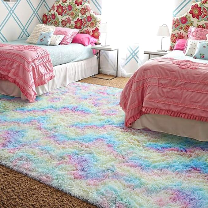 AROGAN Soft Rainbow Area Rugs for Girls Room 4x6 Feet, Fluffy Girls Bedroom Rugs - Image 9