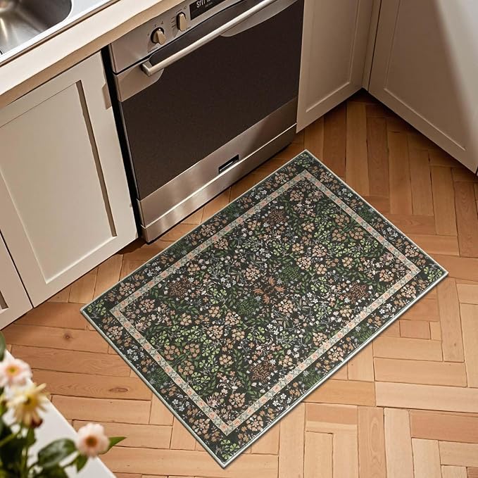 jinchan Zenith Floral 2x3 Rug for Entryway Kitchen Rug Washable Non-Slip - Image 2