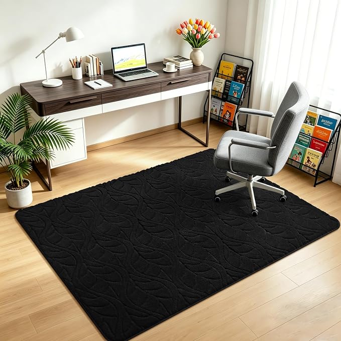 4x6 Black Washable Area Rug for Bedroom, Leaf Geometric Patter Shag Non-Slip - Image 5