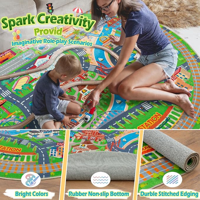 Car Rug Play Mat for Kids Toy Cars, Road Traffic Playmat for Kid Bedroom - Image 4