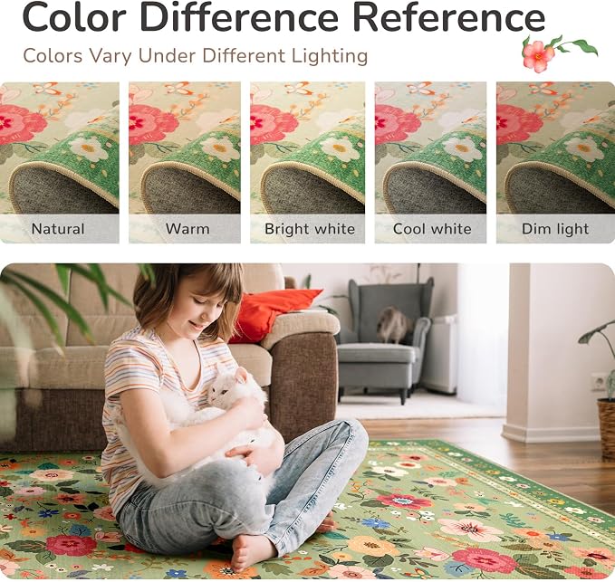 2x6 Area Rugs for Living Room Vacuum-Friendly Machine Washable Area Rug Flower - Image 5