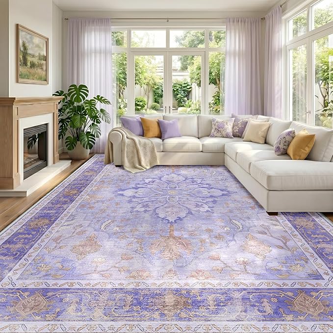 RELEANY Area Rugs Large 10'x14' Washable Non-Slip, Floral Vintage Distress by RELEANY