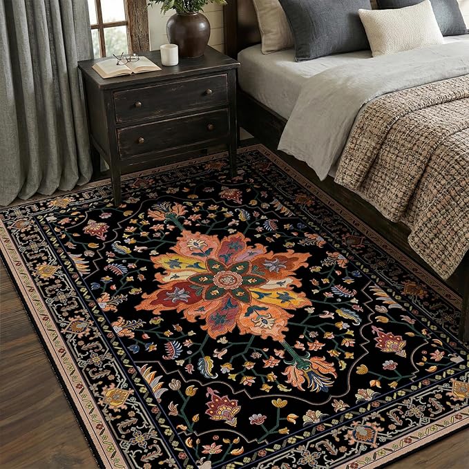 RELEANY Area Rugs 5'x7' Washable Non-Slip, Floral Vintage Distress Medallion - Image 4