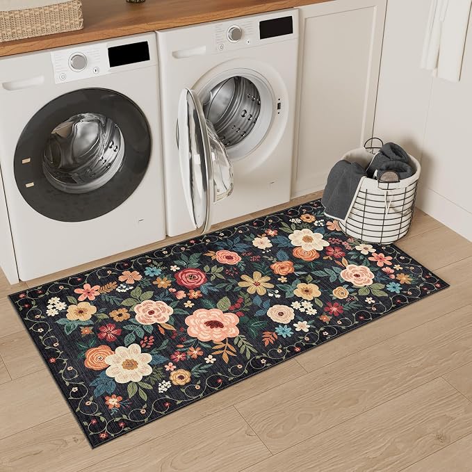 DUKINO 2x4 Rug for Entryway, Washable Kitchen Floral Runner Rug - Image 9