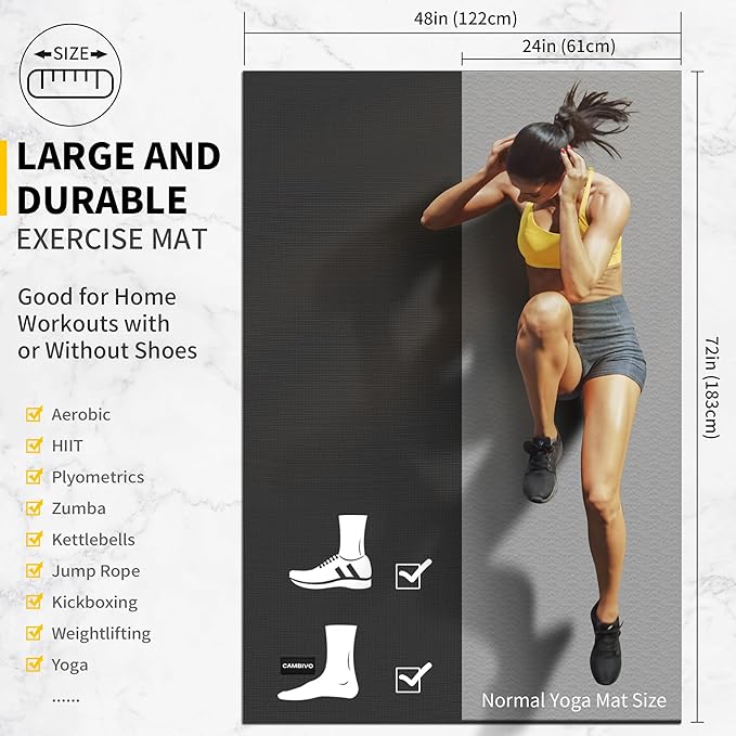 CAMBIVO Large Exercise Mat for Home Workout, Shoe-Friendly, Non-Slip Gym Mat - Image 3