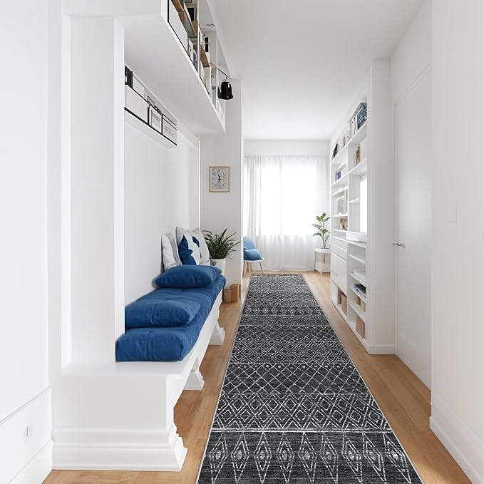Moroccan 2'6"x12' Hallway Runner Rug: Washable Non Slip Bedroom Rugs - Image 3