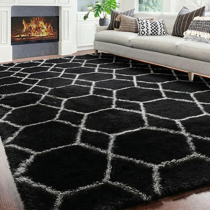 ONASAR 7x9 Area Rugs for Living Room Bedroom, Large Fluffy Black and White - Image 6