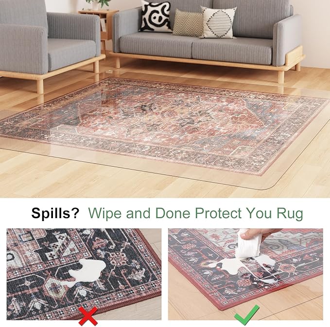 Crystal Clear Floor Mat 3×5ft, Upgraded Easy Flat Waterproof Vinyl Rug Cover - Image 3