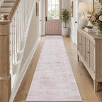 Latte&Fog Pink Washable Hallway Runner Rug 2x10, Non Slip Low Pile Soft Rugs - Image 2