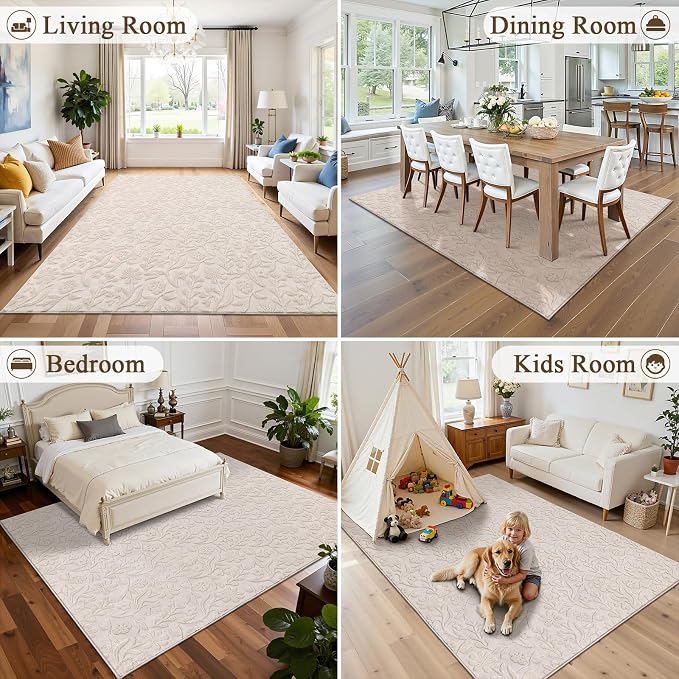 Vaukki 5x7 Area Rug for Living Room, Soft Fluffy Washable Modern Floral Indoor - Image 5