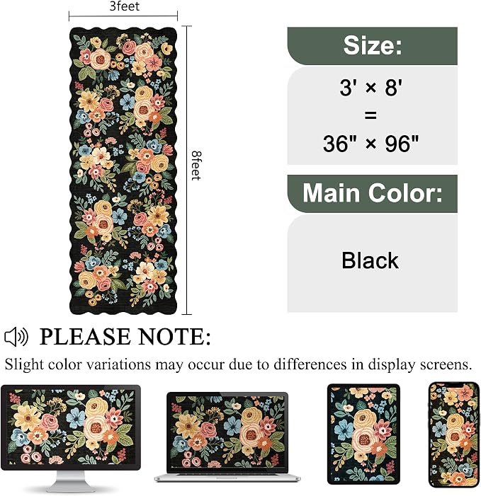 DUKINO 3x8 Washable Runner Rug, Soft Indoor Floral Non Slip Long Runner Rug - Image 2
