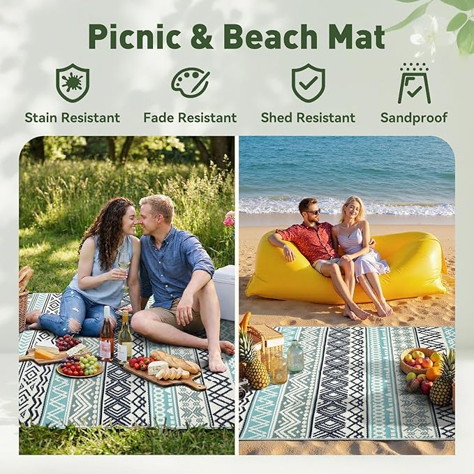 MontVoo Outdoor Rug Carpet Waterproof-Patio Rug Mat 9x12 Reversible RV Outdoor - Image 5