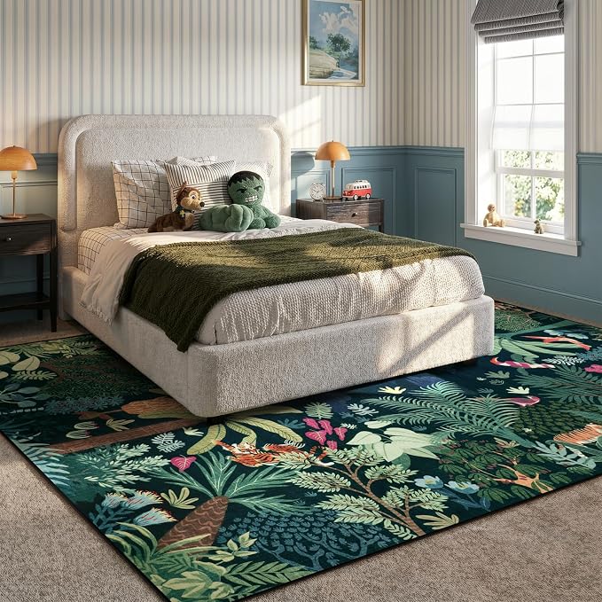 LIVEBOX Washable Bedroom Rug 8x10 Under Bed, Modern Stain Resistant Dark Green - Image 7