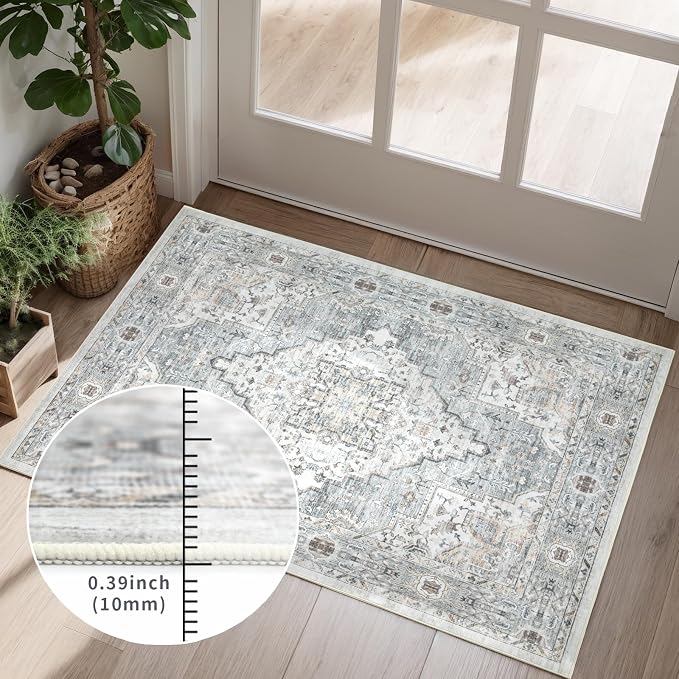 Washable 4×6 Area Rugs for Living Room, Vintage Floral Rug Soft Non Slip Stain - Image 2