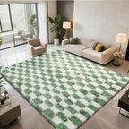 Area Rugs for Bedroom Living Room, 4x6 Green and White Fluffy Soft Checkered by Boshengya