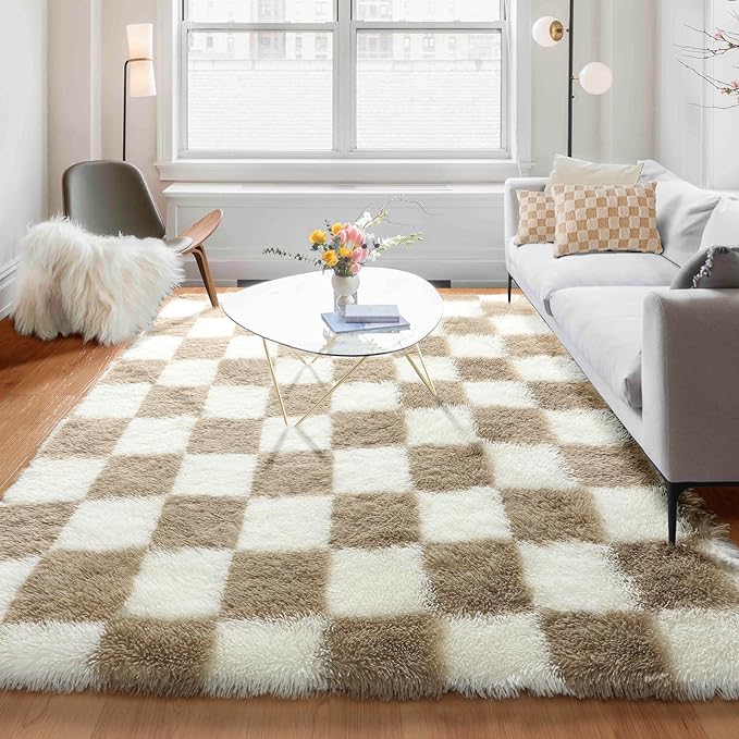 KICMOR 5x7 Beige and Cream White Area Rugs Fluffy Living Room Carpet, Large - Image 5