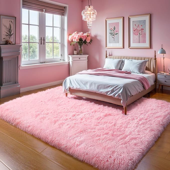 KICHOWUA Thick Area Rug Pink Fluffy Shag 3x5 - Image 6