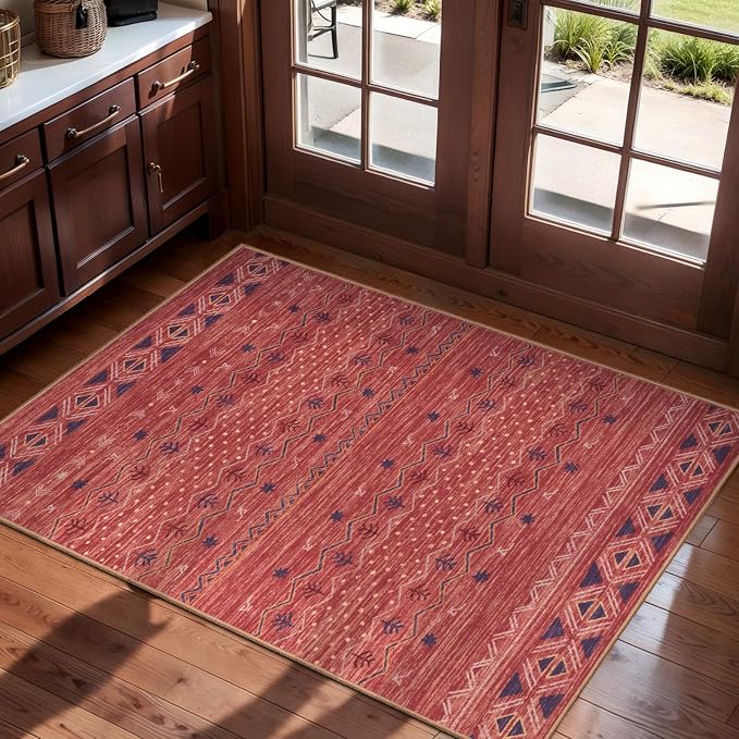 SERISSA 2x3 Rugs for Entryway, Washable Non-Slip Red Ochre Small Area Rug by SERISSAHomeDecorCollection