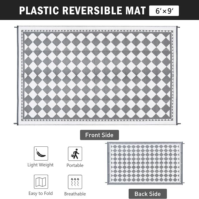 HUGEAR Outdoor Waterproof Rug 6'x9' Plastic Straw Rugs Washable Reversible - Image 2