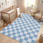 GarveeHome Checkered Light Blue and White 4x6 Washable Rug Geometric Diamond - Image 2