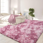 FlyDOIT Large Area Rugs for Living Room, 5x8 Feet Tie-Dyed Blush Shaggy Rug - Image 3