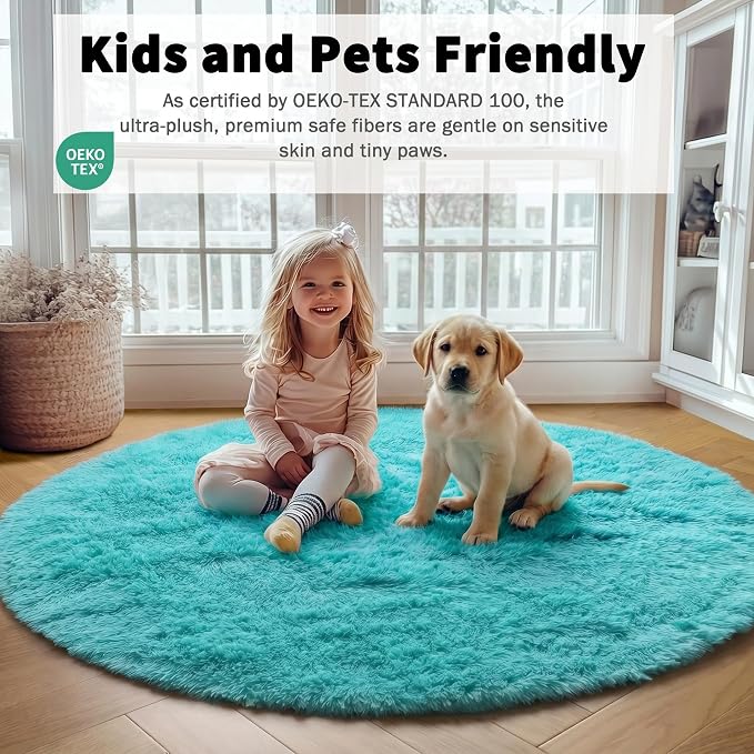 ONASAR Teal Blue Round Rugs 5ft - Image 5