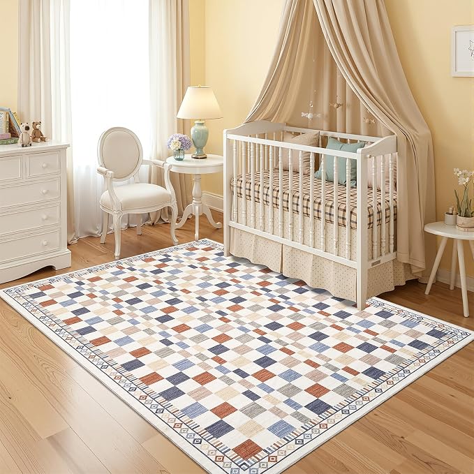 GarveeHome 4x6 Rug for Playroom Machine Washable Checkered Carpets for Bedroom by GarveeHome