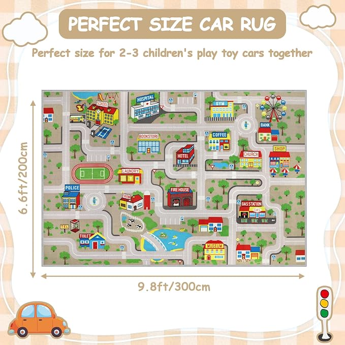 Capslpad Tan Car Road Kid Rug Carpet Playmat - Image 2