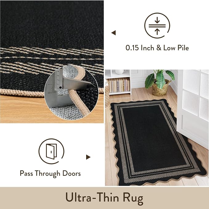 LIVEBOX Scalloped 2x6 Kitchen Runner Rug, Easy Jute Black Rugs - Image 5