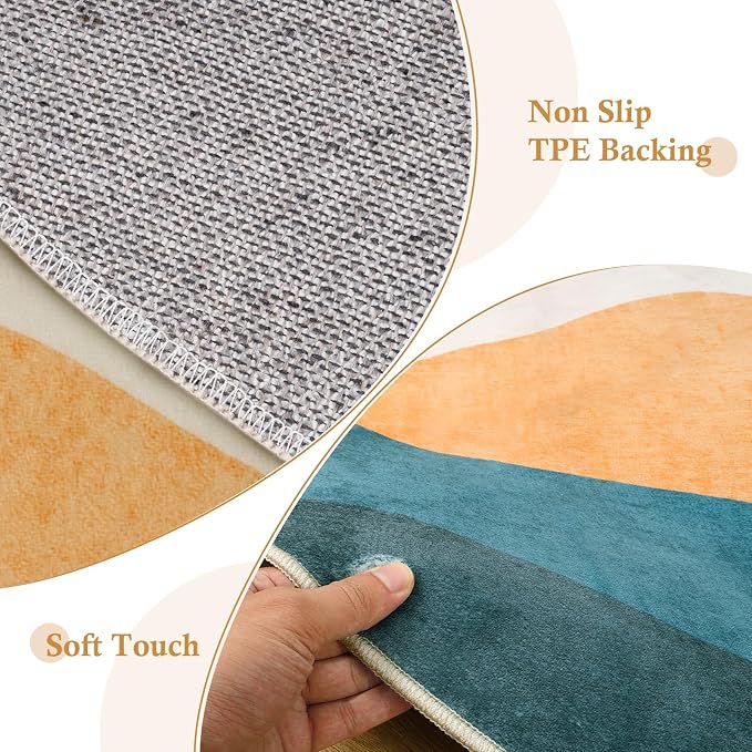 Abstract Round Rug for Bedroom 4ft, Faux Wool Soft Area Circle Area Rug - Image 4
