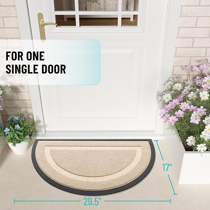 OLANLY Half Circle Door Mat Indoor Outdoor Entrance Welcome, Waterproof - Image 2