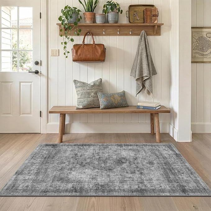 2x3 Rug for Entryway Hallway-Vintage Farmhouse Boho Floral Neutral Washable - Image 6