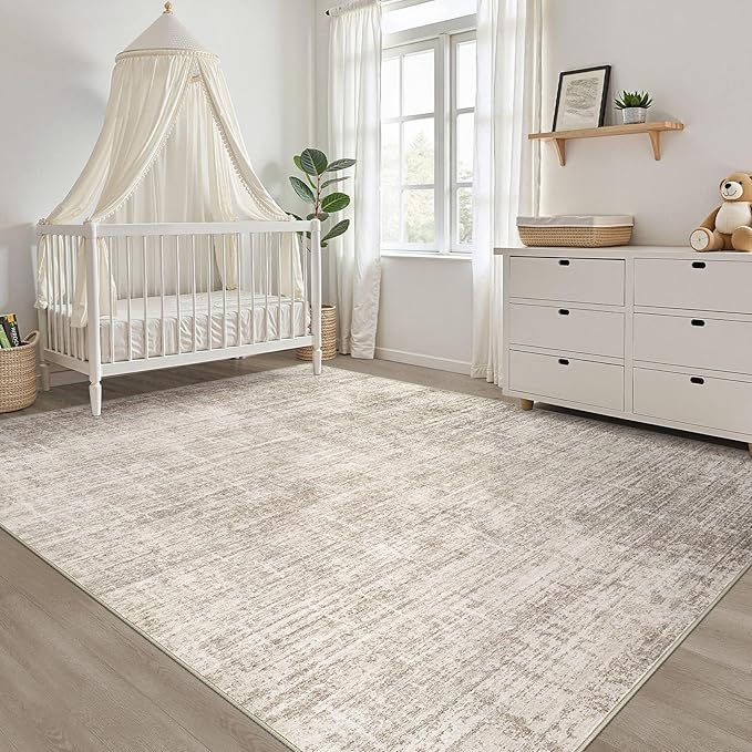 8x10 Area Rugs Living Room: Washable Large Neutral Brown Rug Abstract Soft - Image 8