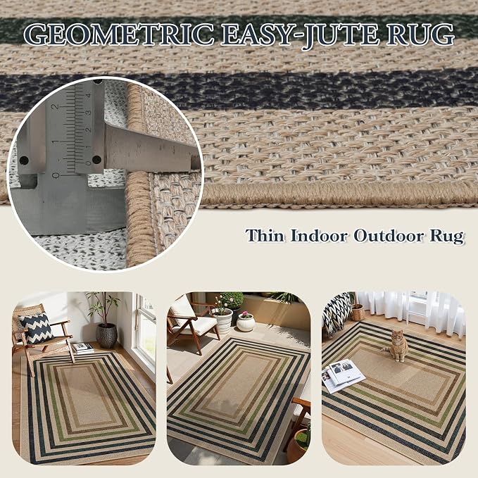 Lahome Enfys Modern Geometric Easy Jute Rug, 4x6 Washable Indoor Outdoor Carpet - Image 4