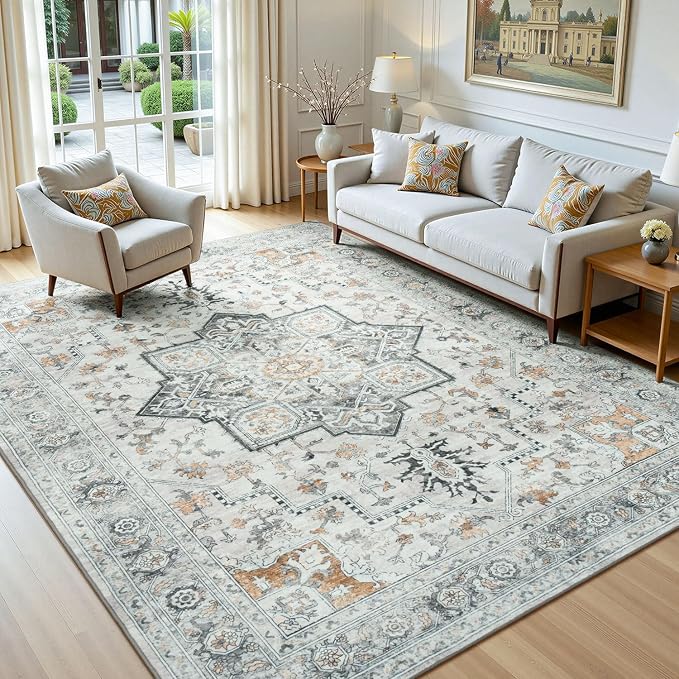 Lofus 5x7 Washable Rugs Non-Slip, Vintage Floral Area Rug - Image 9