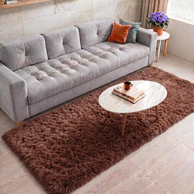 Brown Runner Rug 2' x 6', Fluffy Coffee Rugs - Image 5