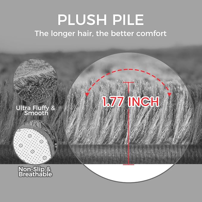 Ultra Soft Rug for Living Room, 8X10 Grey Fluffy Shag Area Rug for Bedroom - Image 5