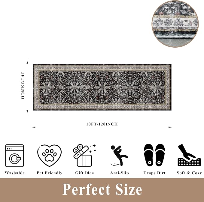 3x10 ft Long Kitchen Runner Rug – Non-Slip Washable Hallway Carpet Runner - Image 2