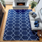 ONASAR Large 6x9 Area Rugs for Living Room, Fluffy Geometric Navy and White Rug - Image 5