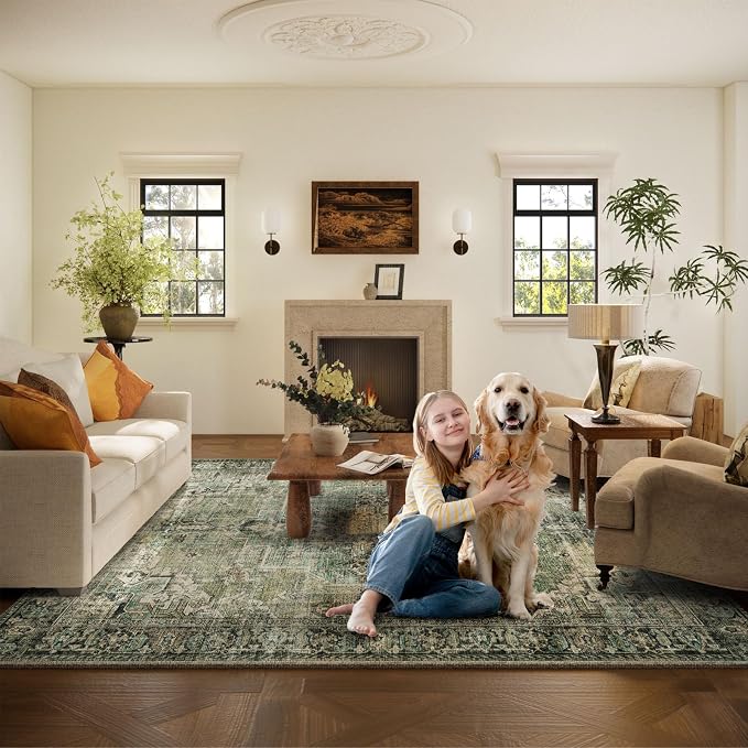 5x7 Area Rugs for Living Room: Washable Bedroom Rug Boho Vintage Rugs Stain - Image 8