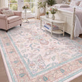 DCX 4x6 Pink Vintage Floral Rug, Machine Washable Non Slip Low Pile Carpet by DCXWashableRug