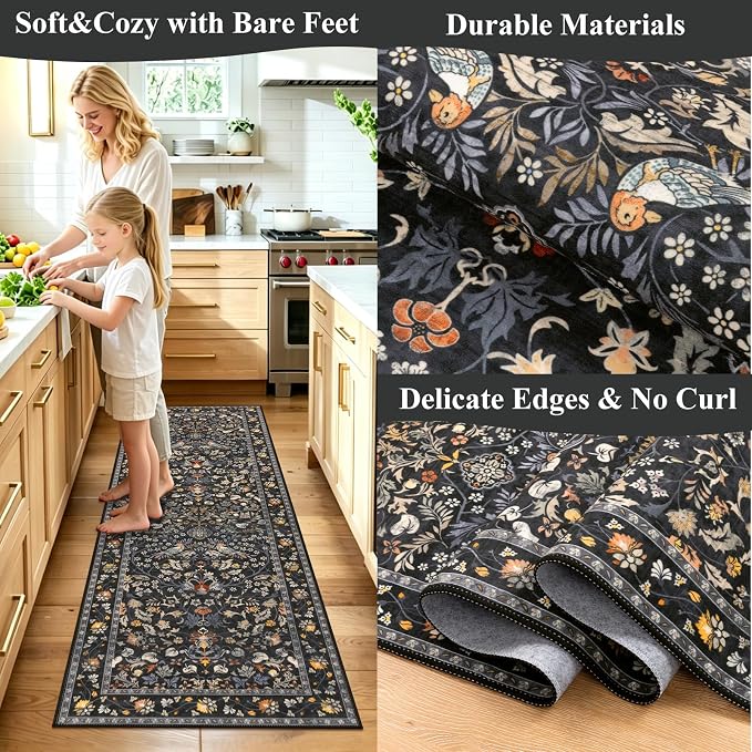 HEBE Washable Hallway Runner Rug 2'x 8' Non Slip Kitchen Rugs Runner, Low Pile - Image 5