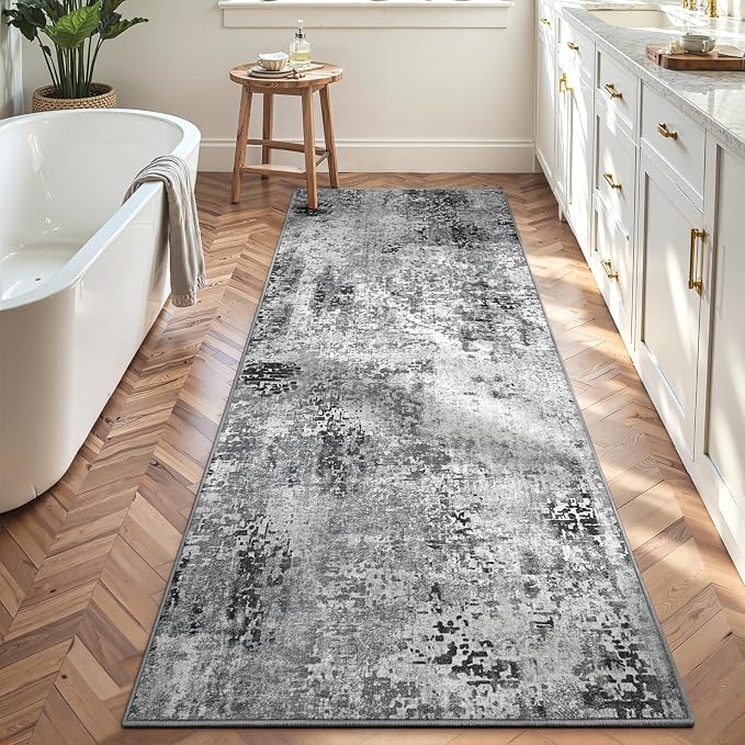 2x7 Grey Rug Runners for Hallways Kitchen Runner Rug Non Slip Washable Black - Image 4