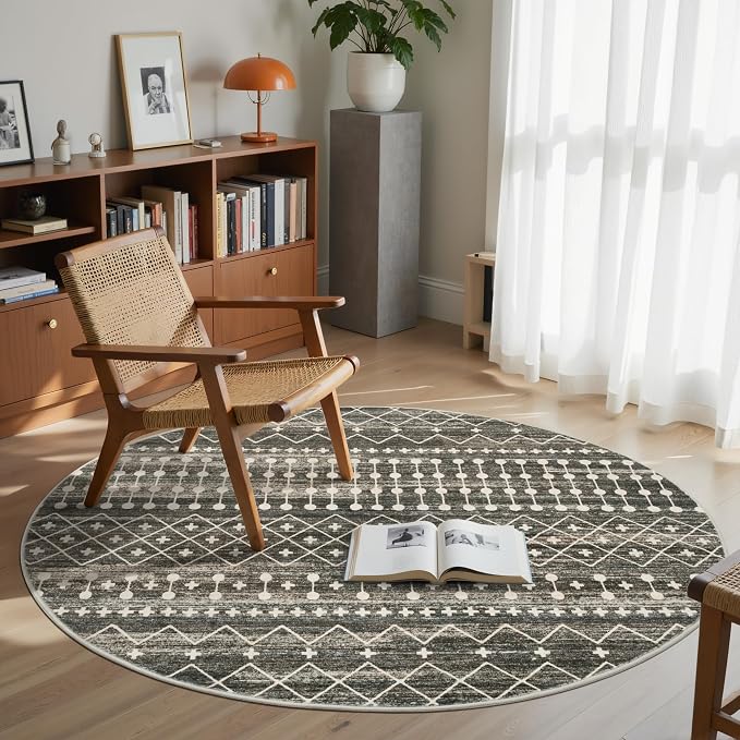 Miukiki Round Rugs 8ft Washable Moroccan Circle Rug by Miukiki