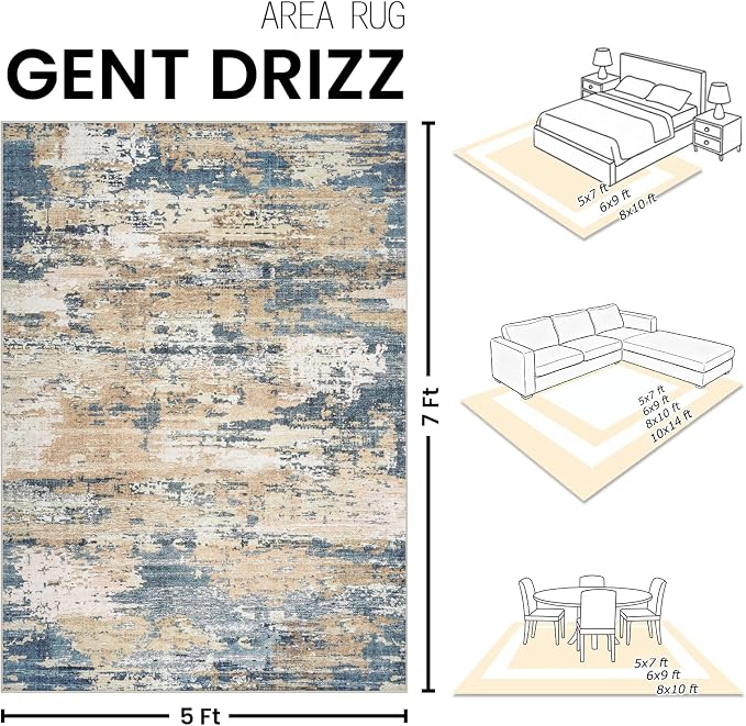 Area Rugs 5x7 Living Room: Large Soft Washable Rug Modern Abstract Anti-Skid - Image 2