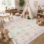 Lahome Pink Boho Area Rug, 8x10 Washable Rugs - Image 8