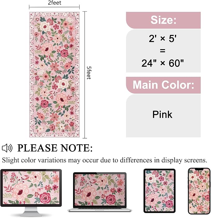 DUKINO 2x5 Runner Rug for Hallway, Washable Kitchen Floral Runner Rug - Image 2