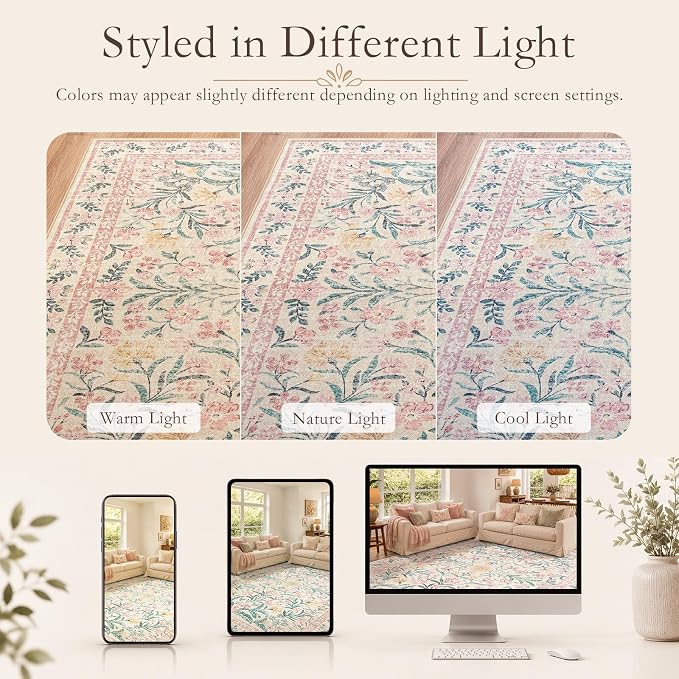 Wonnitar 8x10 Washbale Rugs for Living Room, Boho Pink Room Decor for Girls - Image 9